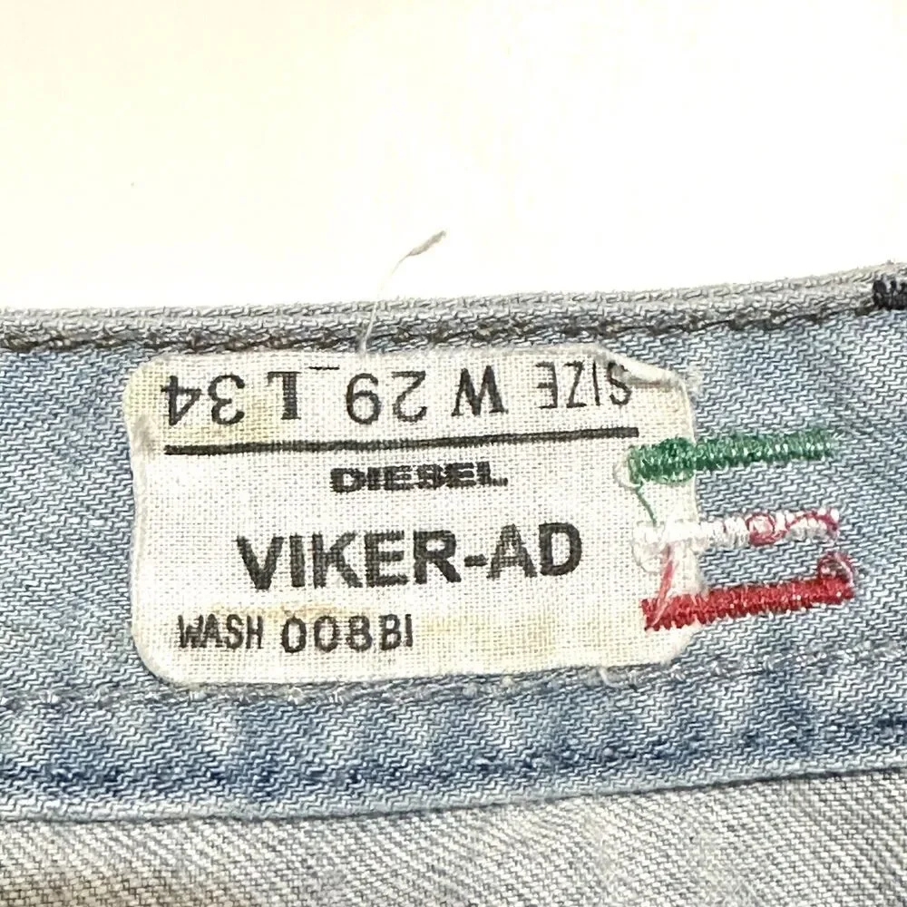 Diesel Adidas Jeans Viker Ad Tag Size 29x34 Actual 30x29 Distressed Blue Denim - Picture 15 of 16